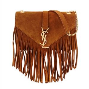Saint Laurent Monogram Suede Fringe Shoulder Bag